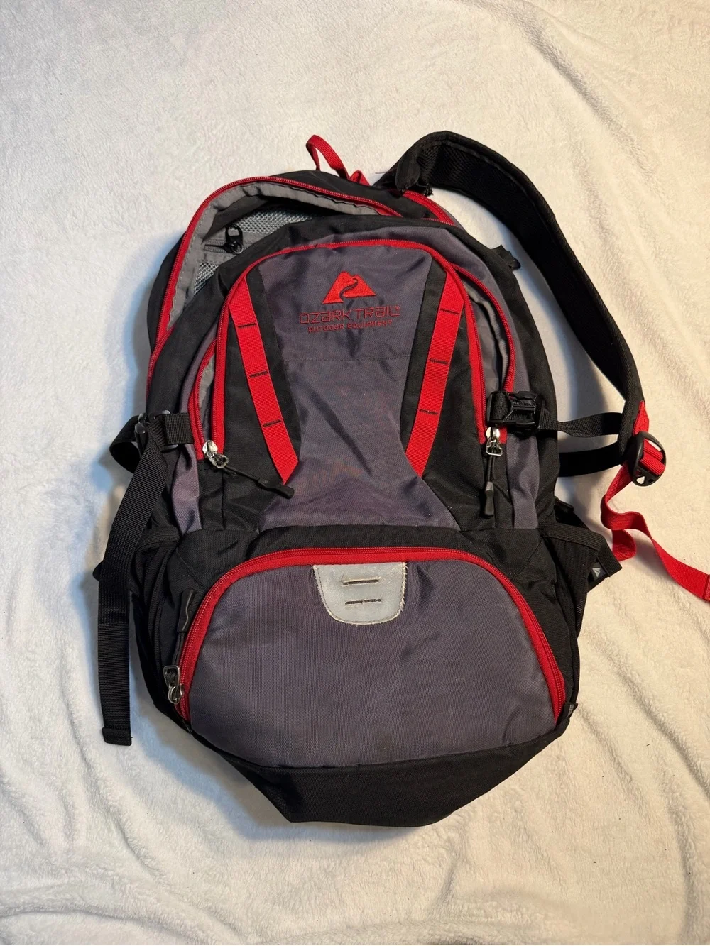 Ozark Trail Gray and Red Men's Backpack with Multiple Compartments